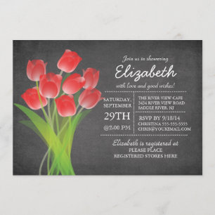 Modern Chalkboard Red Tulip Bridal Shower Invitation
