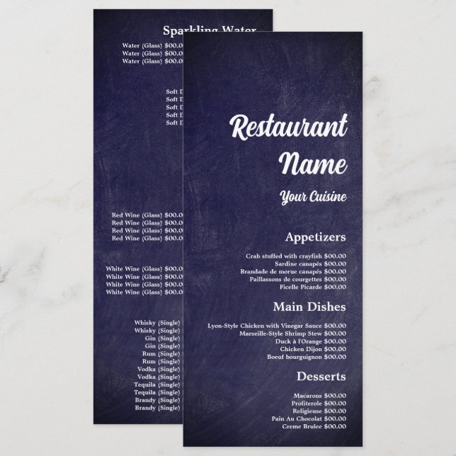 Modern Chalkboard, Restaurant Slimline Menu (Front/Back)