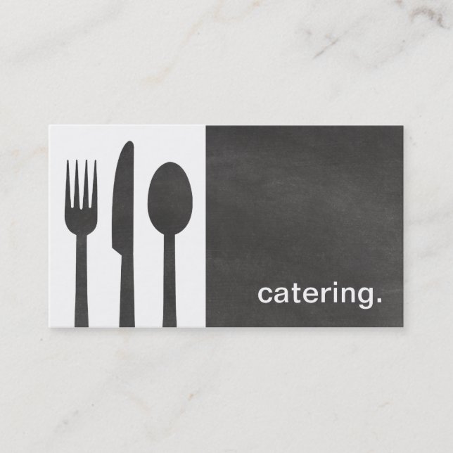 Modern Chalkboard Silhouette Catering white/grey Business Card (Front)