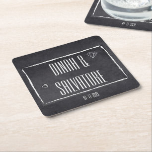 Modern Chalkboard Simple Script  Square Paper Coaster