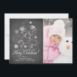 Modern Chalkboard Snowman Christmas Photo Card<br><div class="desc">Modern Black Chalkboard with a Vintage Snowman Sketch & Snowflakes Christmas Photo Card</div>