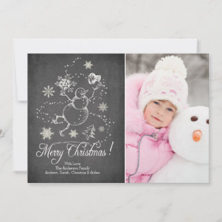 Modern Chalkboard Snowman Christmas Photo Card