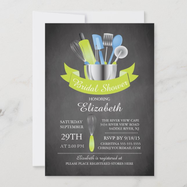 Modern Chalkboard Stock The Kitchen Bridal Shower Invitation (Front)