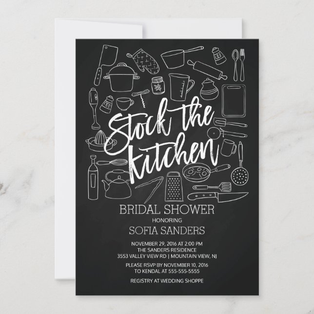 Modern Chalkboard Stock the Kitchen Shower Invite (Front)