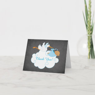 Modern Chalkboard Stork Baby Shower Thank You Card