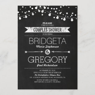 Modern Chalkboard String Lights Couples Shower Invitation