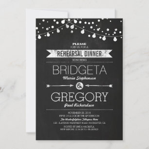 Modern Chalkboard String Lights Rehearsal Dinner Invitation