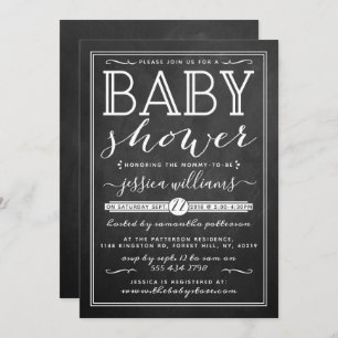 Modern Chalkboard Trendy Typography Baby Shower Invitation
