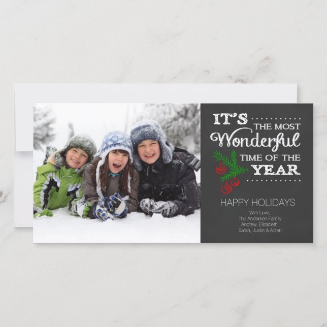 Modern Chalkboard Typography Holiday Photo Card (Front)