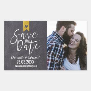 Modern Chalkboard Typography Photo Save the Date Rectangular Sticker