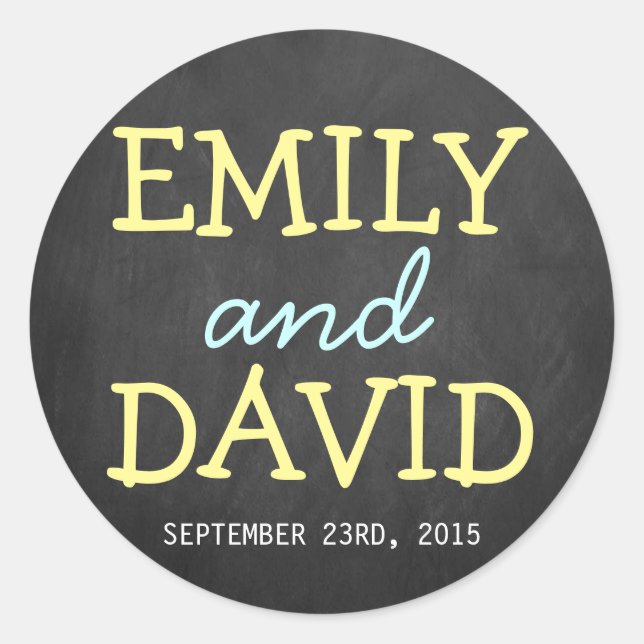 Modern Chalkboard Typography Wedding Stickers (Front)