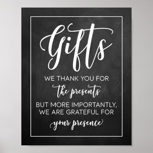 Modern Chalkboard Wedding Gifts Sign (Front)
