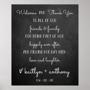 Modern Chalkboard Wedding Welcome & Thank You Sign