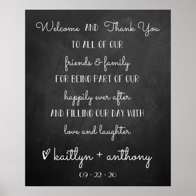 Modern Chalkboard Wedding Welcome & Thank You Sign (Front)