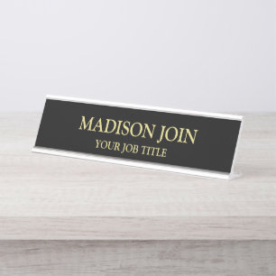 Modern Chambray black and gold Office Employee  Desk Name Plate