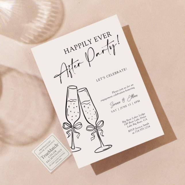 Modern Champagne Bow Happily Ever After Party Invitation (Creator Uploaded)