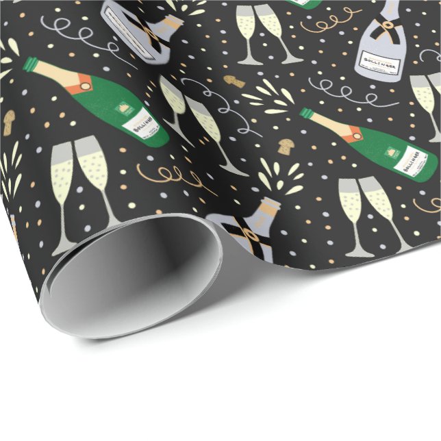 Modern Champagne Celebration New Years Eve Wrapping Paper (Roll Corner)