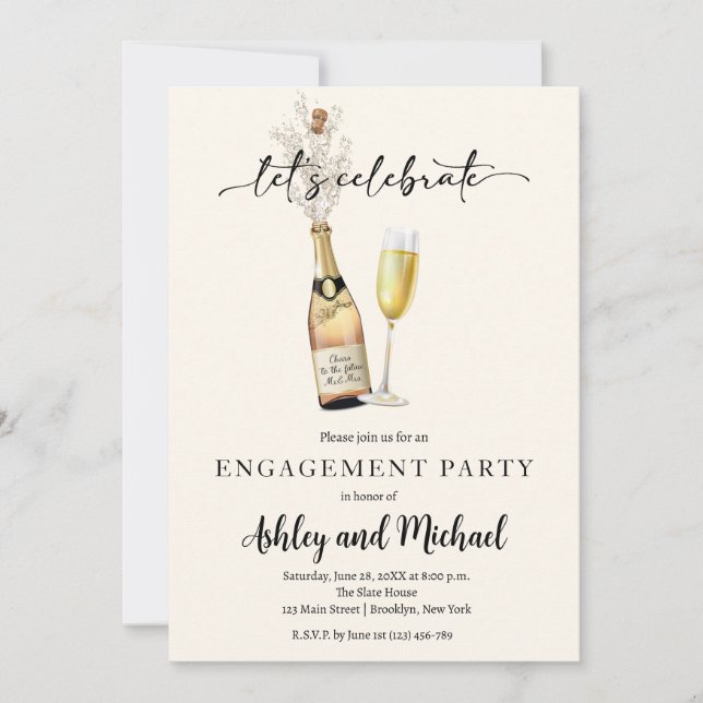 Modern Champagne Engagement Party Invitation (Front)