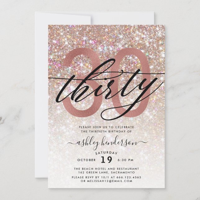Modern Champagne Glitter 30th Birthday Invitation (Front)