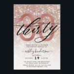 Modern Champagne Glitter 30th Birthday Invitation<br><div class="desc">Invite family and friends to celebrate 30th Birthday with these chic trendy invitations. Design featuring champagne sparkly glitter texture,  thirty in trendy handwritten script in black and rose gold colour. Personalise with your details in block capital lettering.</div>