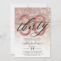 Modern Champagne Glitter 30th Birthday Invitation