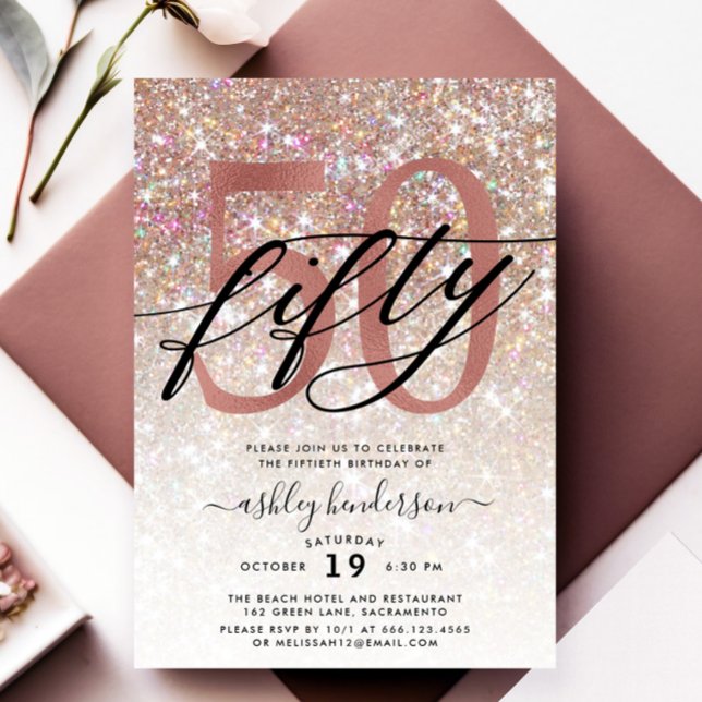 Modern Champagne Glitter 50th Birthday Invitation (Creator Uploaded)