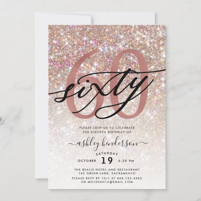 Modern Champagne Glitter 60th Birthday Invitation (Front)