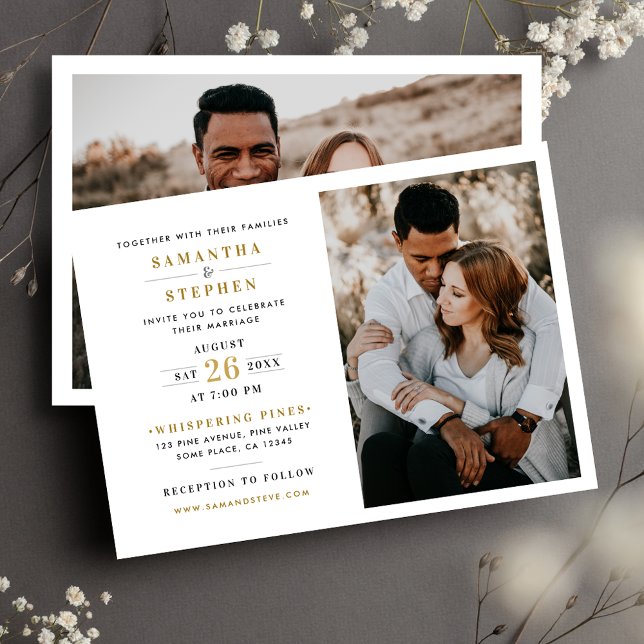 Modern Champagne Gold Photo Wedding Invitation (Creator Uploaded)