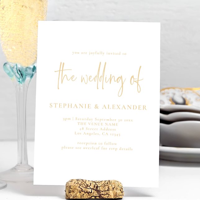Modern Champagne Gold Script QR Code Wedding Invitation (Creator Uploaded)