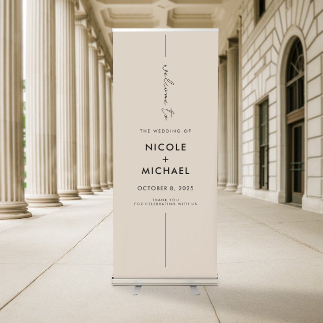 Modern Champagne Minimal Chic Wedding Welcome Retractable Banner (Creator Uploaded)