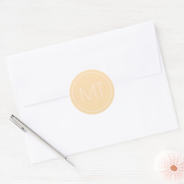 Modern Champagne Tonal Initials Wedding Classic Round Sticker (Envelope)