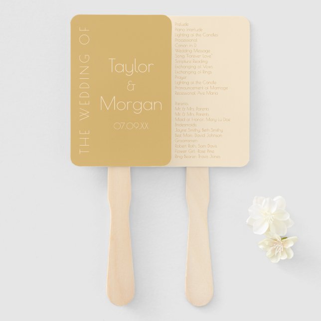 Modern Champagne Tonal Wedding Programs Hand Fan (Front and Back)