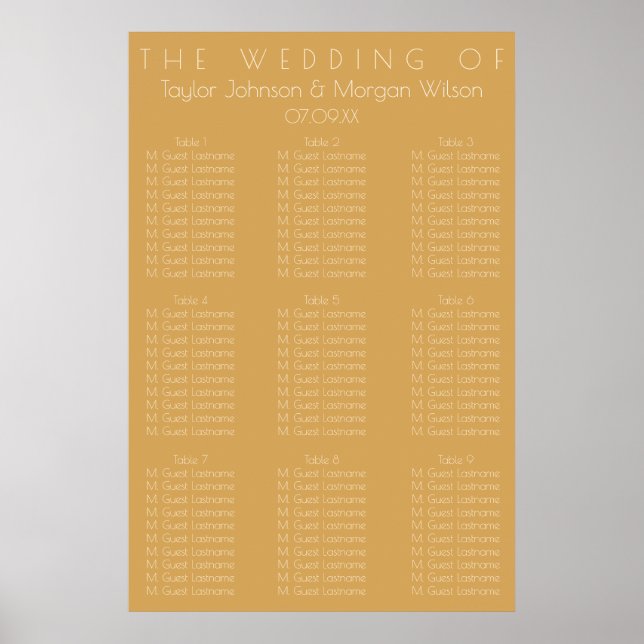 Modern Champagne Tonal Wedding Seating Chart (Front)