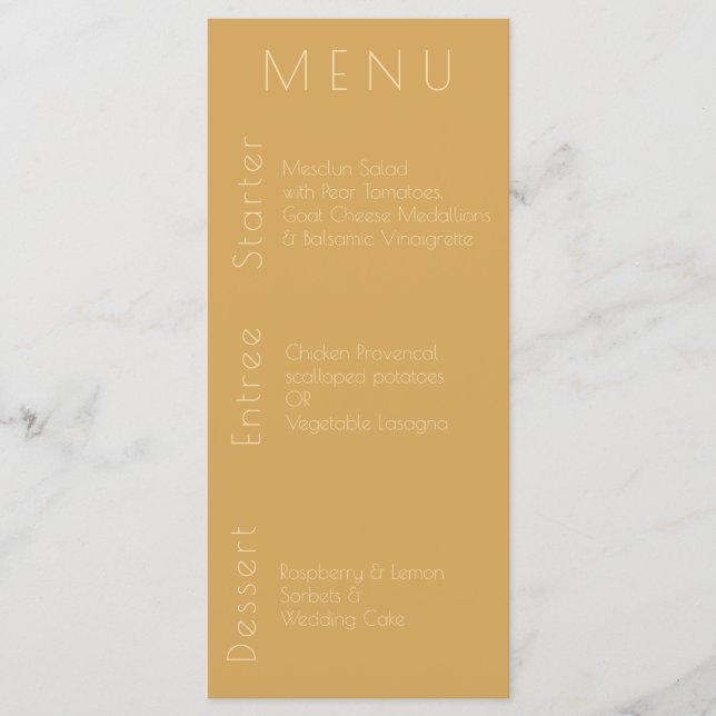 Modern Champagne Tone on Tone Wedding menu (Front)