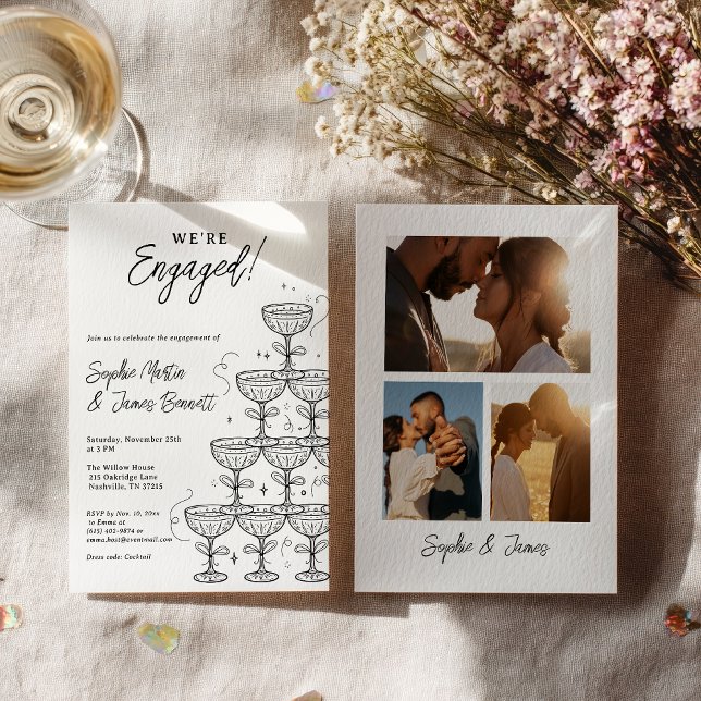 Modern Champagne Tower Photo Engagement Invitation (Modern Champagne Tower Photo Engagement Invitation)