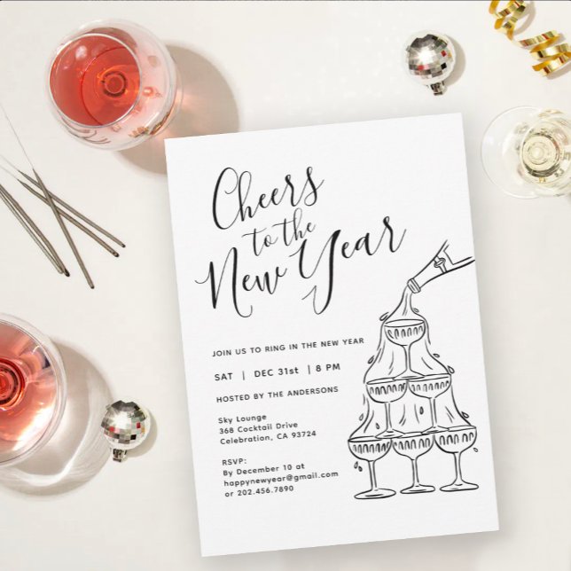 Modern Champaign Cheers to the New Year Party  Invitation (Creator Uploaded)