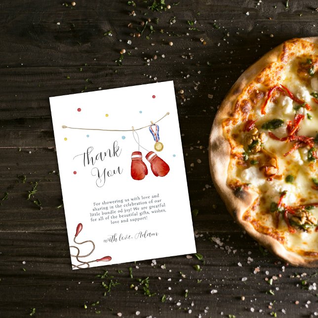 Modern Champion Boxing Clothesline Baby Shower Thank You Card (Modern Champion Boxing Clothesline Baby Shower Thank You Card)