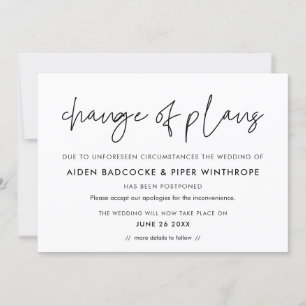 Modern  Change of plans postponed wedding card