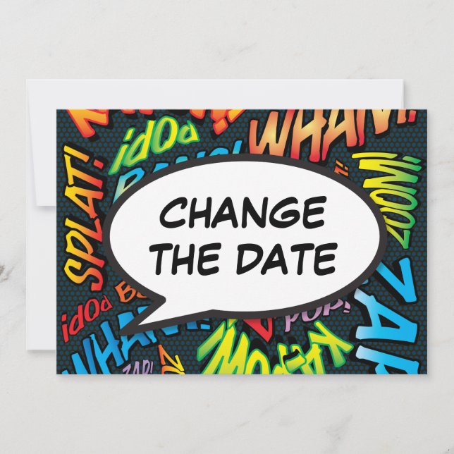Modern Change The Date Fun Speech Bubble Save The Date (Front)