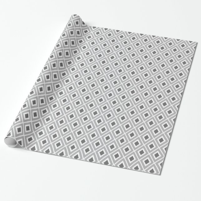 Modern Charcoal and Light Grey Ikat Pattern Wrapping Paper (Unrolled)