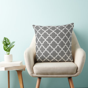 Modern Charcoal and White Quatrefoil Pattern Cushion