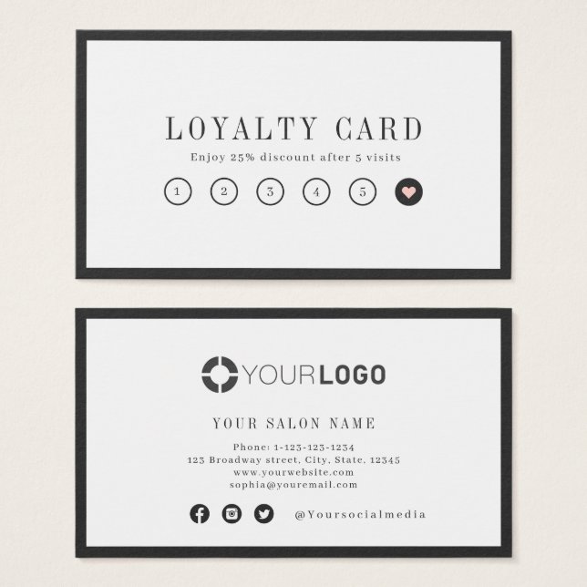 Modern charcoal black border business loyalty card (Front & Back)