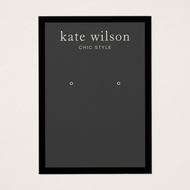 Modern Charcoal Black Border Earring Display Card (Front)