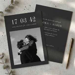Modern Charcoal Black Minimalist Wedding Photo Save The Date