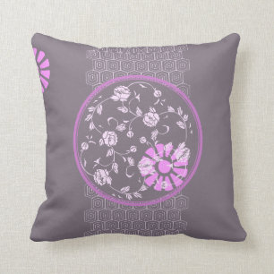 Modern Charcoal Blush Pink Stylised Peony Pattern Cushion