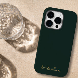 Modern Charcoal & Chic Gold Script Name Monogram Case-Mate iPhone 14 Pro Case