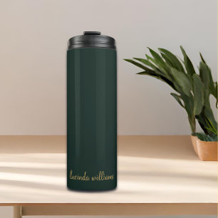 Modern Charcoal & Gold Script Font Monogram Thermal Tumbler