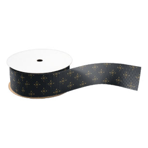 Modern Charcoal Gold Snowflake Christmas Holiday  Grosgrain Ribbon