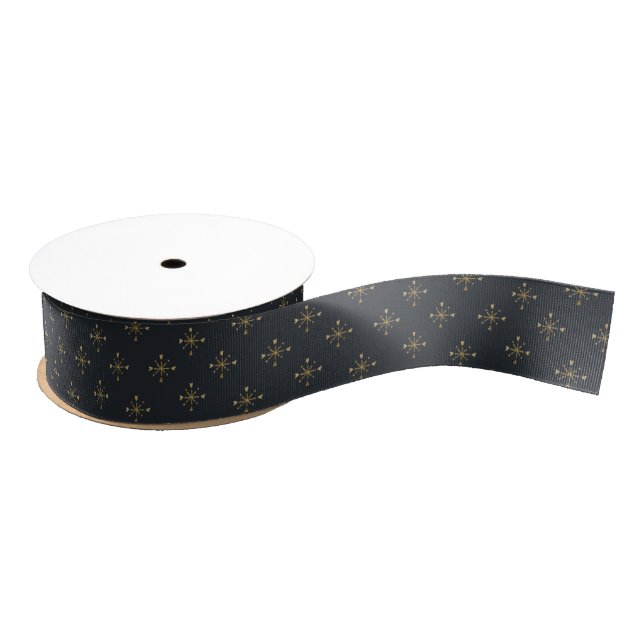 Modern Charcoal Gold Snowflake Christmas Holiday  Grosgrain Ribbon (Spool)