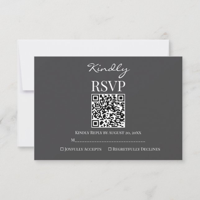 Modern Charcoal Gray and White Wedding RSVP Card (Front)